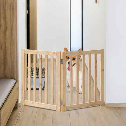 LZRS 2-Panel Wooden Free Standing Foldable Dog Gate Indoor – Solid Hardwood 24" High, Step-Over Safety Pet Gate for Doorways, Stairs & Small Spaces - Indoor Use, White