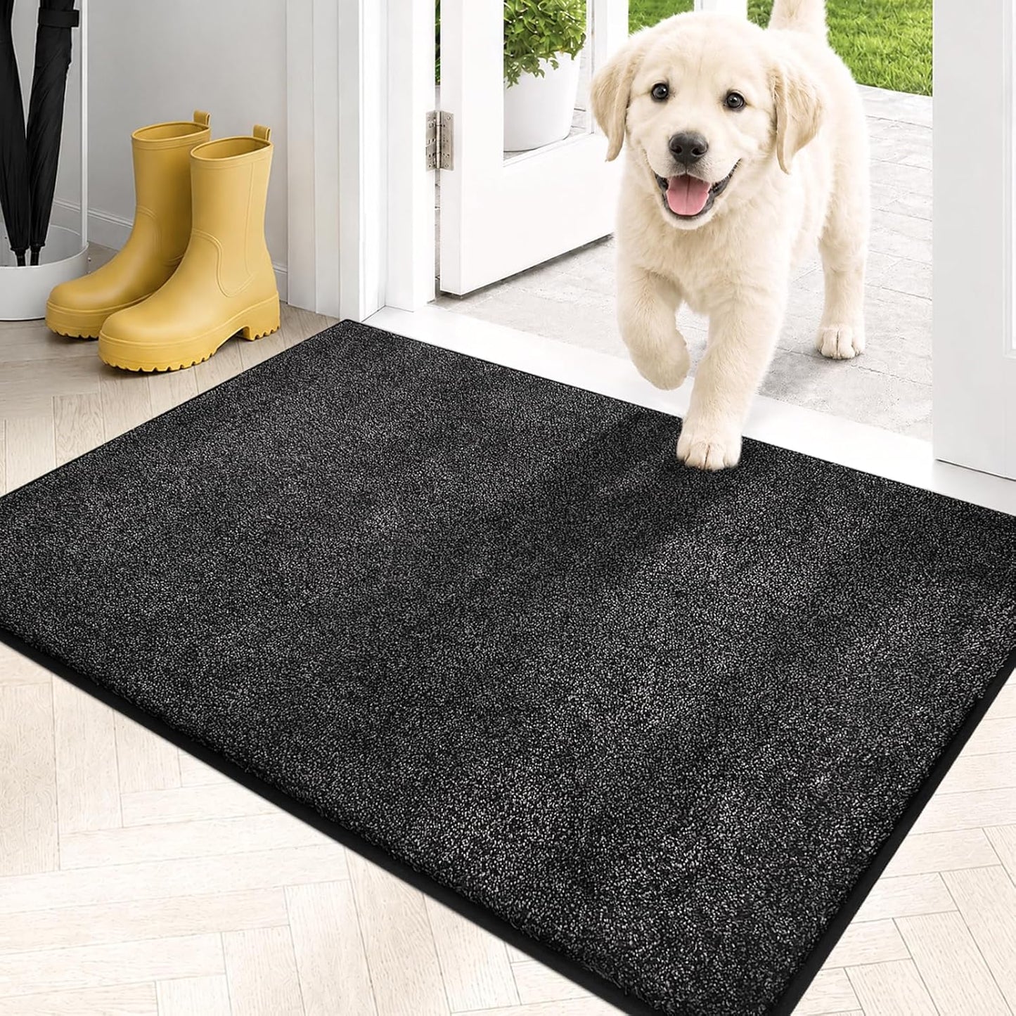 PURRUGS Dirt Trapping Door Mat 20" x 31.5", Non-Slip Machine Washable Entryway Rug, Dog Doormat, Indoor Front Door Mat, Super Absorbent Entry Rug for Muddy Shoes & Paws, Bluish Grey-Black