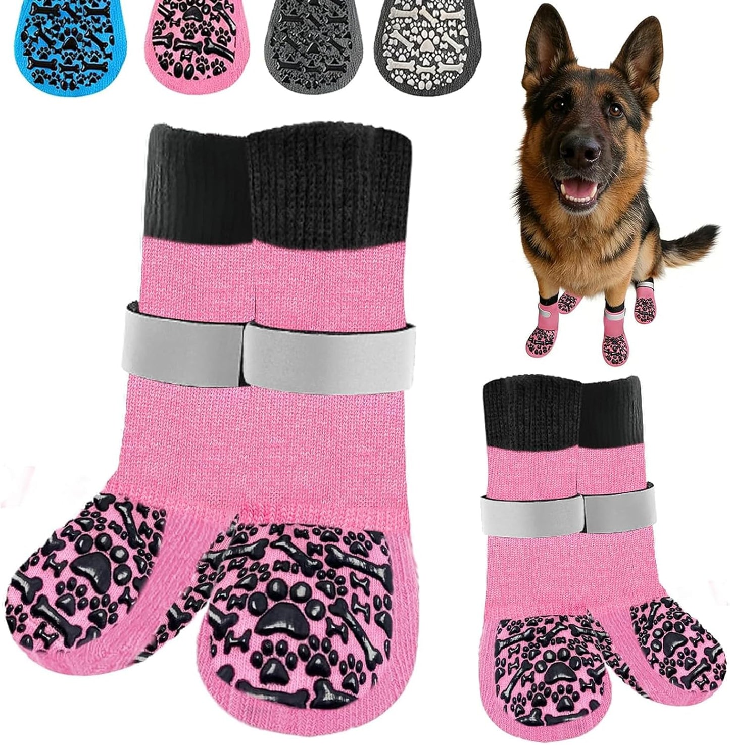 Dog Socks to Prevent Licking Paws, Anti Slip Dog Boots & Paw Protectors for Hardwood Floors, Toe Grips for Small Medium Large Senior Dogs, Dog Shoes for Hot/Cold Pavement(Blue Bone,L)