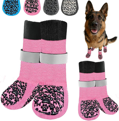 Dog Socks to Prevent Licking Paws, Anti Slip Dog Boots & Paw Protectors for Hardwood Floors, Toe Grips for Small Medium Large Senior Dogs, Dog Shoes for Hot/Cold Pavement(Blue Bone,L)
