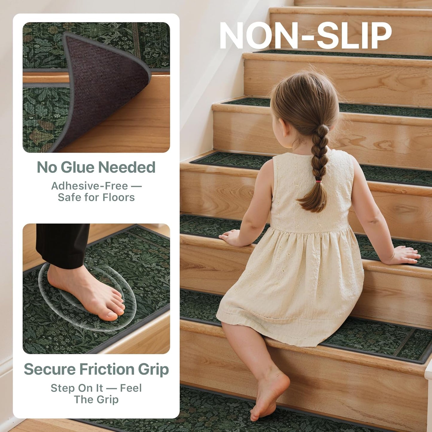 sarben Non Slip Stair Treads for Wooden Steps 15PCS - 8"x30" Indoor Safety Carpet, Edging Mats with TPE Adhesive Backing, Pet and Elderly Friendly Stair Rugs (Taupe) - Colors B