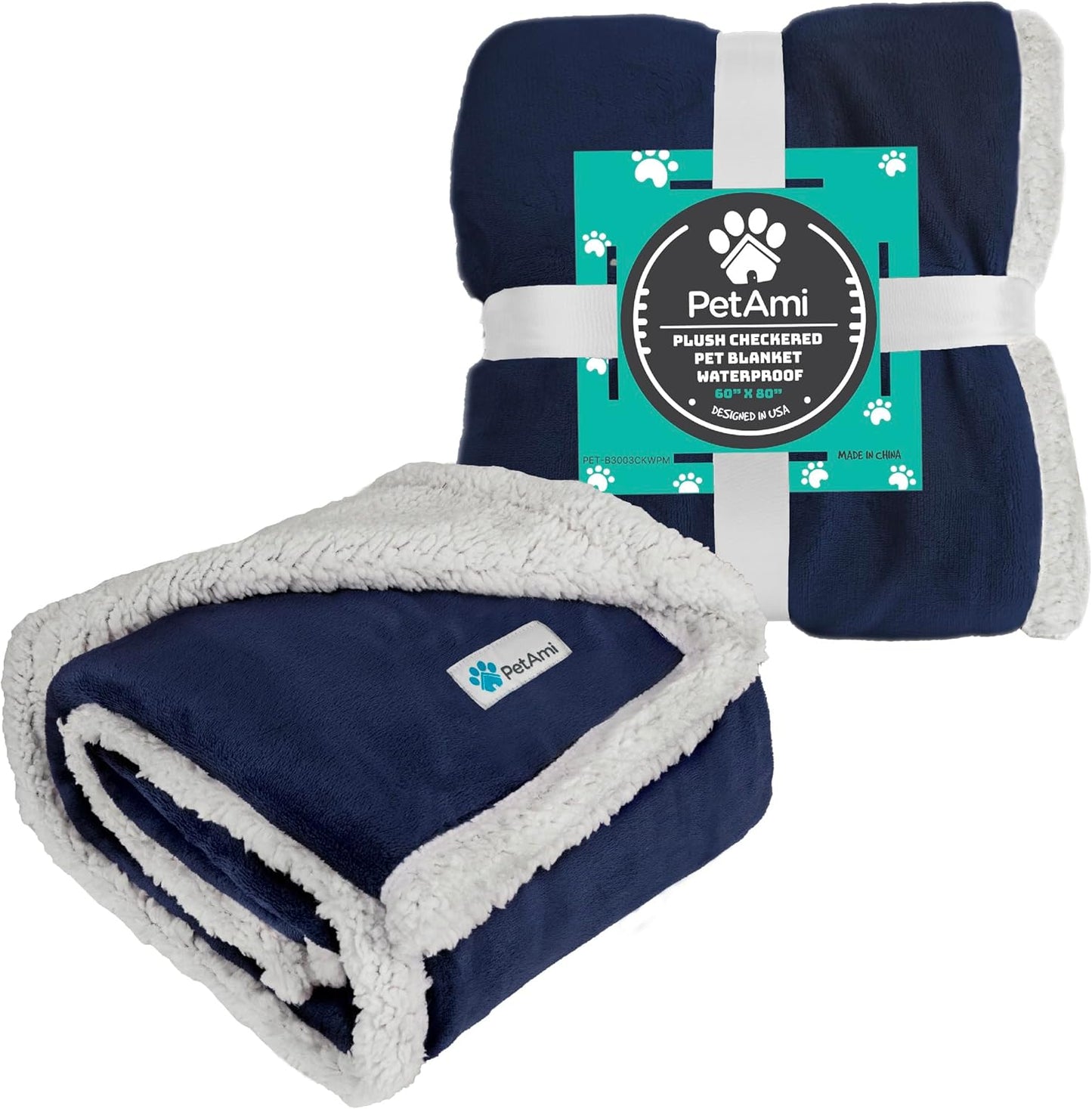 PetAmi Waterproof Dog Blanket for Couch, Large 60x40, Pee Proof Sherpa Fleece Reversible Pet Throw, Furniture Protector for Bed Sofa Kennel, Soft Washable Cover for Medium Dogs Cats, Grey Sherpa
