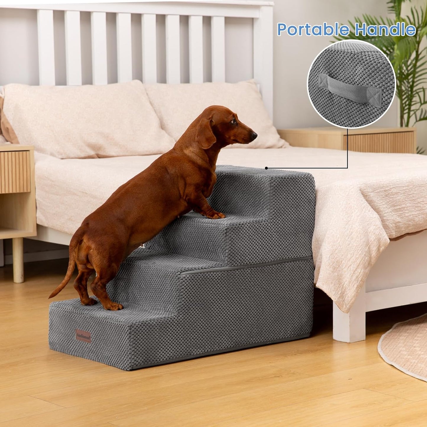Aodisman Dog Stairs for Small Dogs, 3-Step Non-Slip Pet Stairs for Couch Sofa and Chair, Dog Bed Stairs for Puppy, Older Cat,Grey,13.6" H