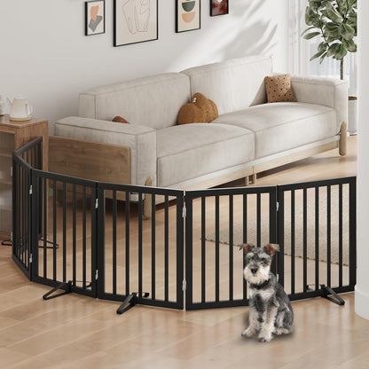Freestanding Foldable Dog Gate - 4 Panel Room Divider with Metal Support Feet (Black)