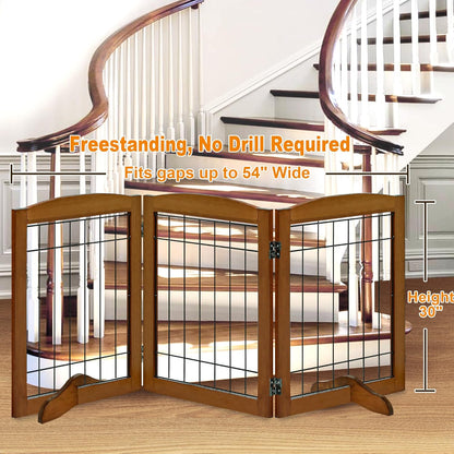 LZRS 2-Panel Freestanding Foldable Wood Dog Gate – Solid Wood & Steel Wire, Chew-Resistant Pet Barrier for Indoor Use, Ideal for Small to Medium Dogs, White