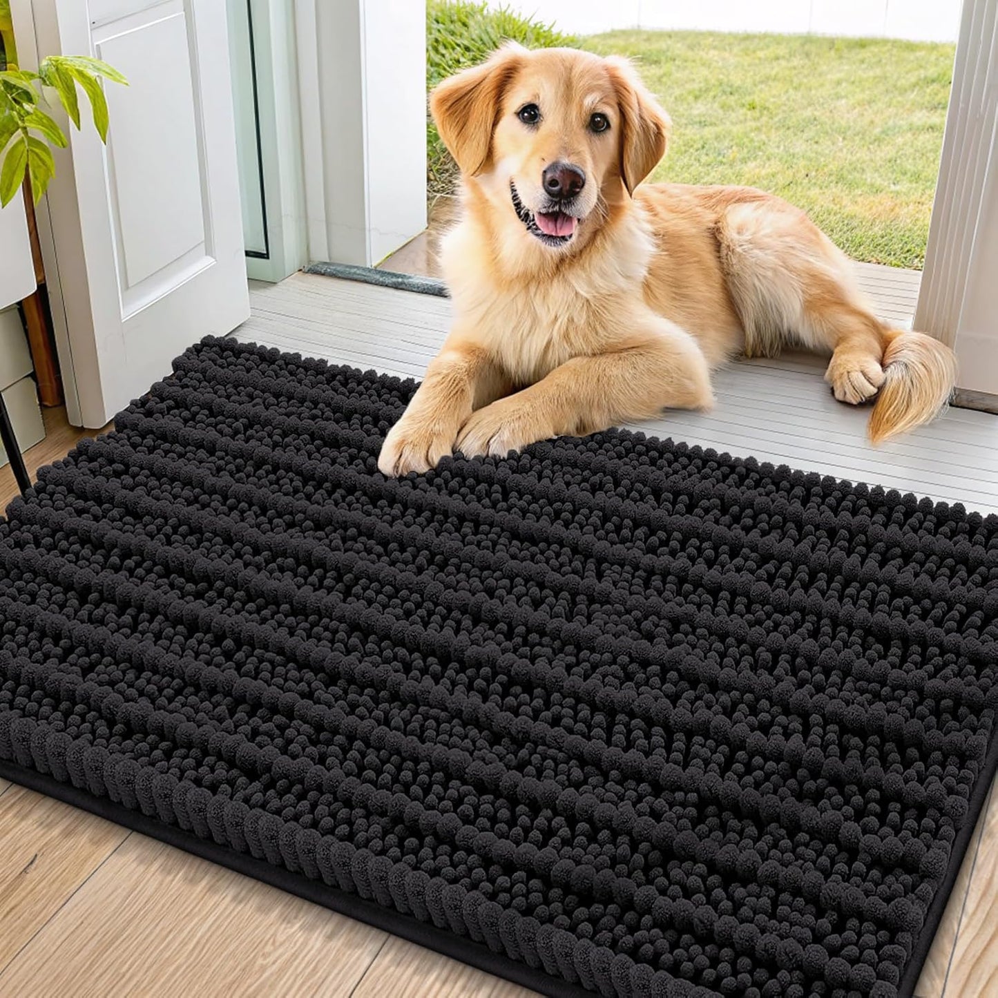 Smiry Dog Door Mat for Muddy Paws 30x20, Extra Soft Absorbent Chenille Doormat, Trap Moisture and Dirt, Non-Slip Machine Washable Front Door Mat for Indoor Entrance Inside Floor, Grey