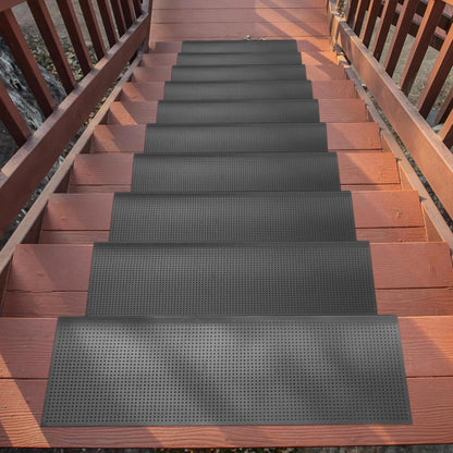 Ottomanson Outdoor Rubber Stair Treads – Ribbed Heavy-Duty Non-Slip Stair Mats – Best Grip on Concrete, Brick & Textured Step – Fastening Recommended for Wooden & RV Steps, Pack of 5