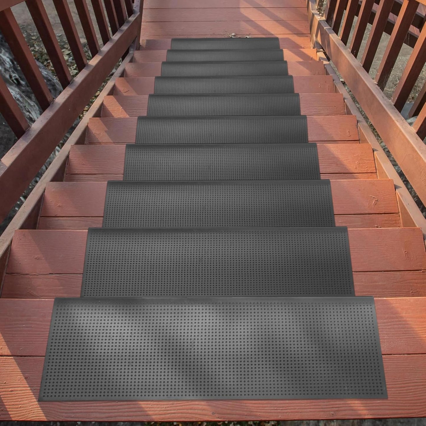 Ottomanson Outdoor Bullnose Stair Treads – Ribbed Heavy-Duty Non Slip Stair Mats – Strong Grip for Concrete, Brick & Textured Steps – Requires Fastening on Wooden & RV Steps, Pack of 5