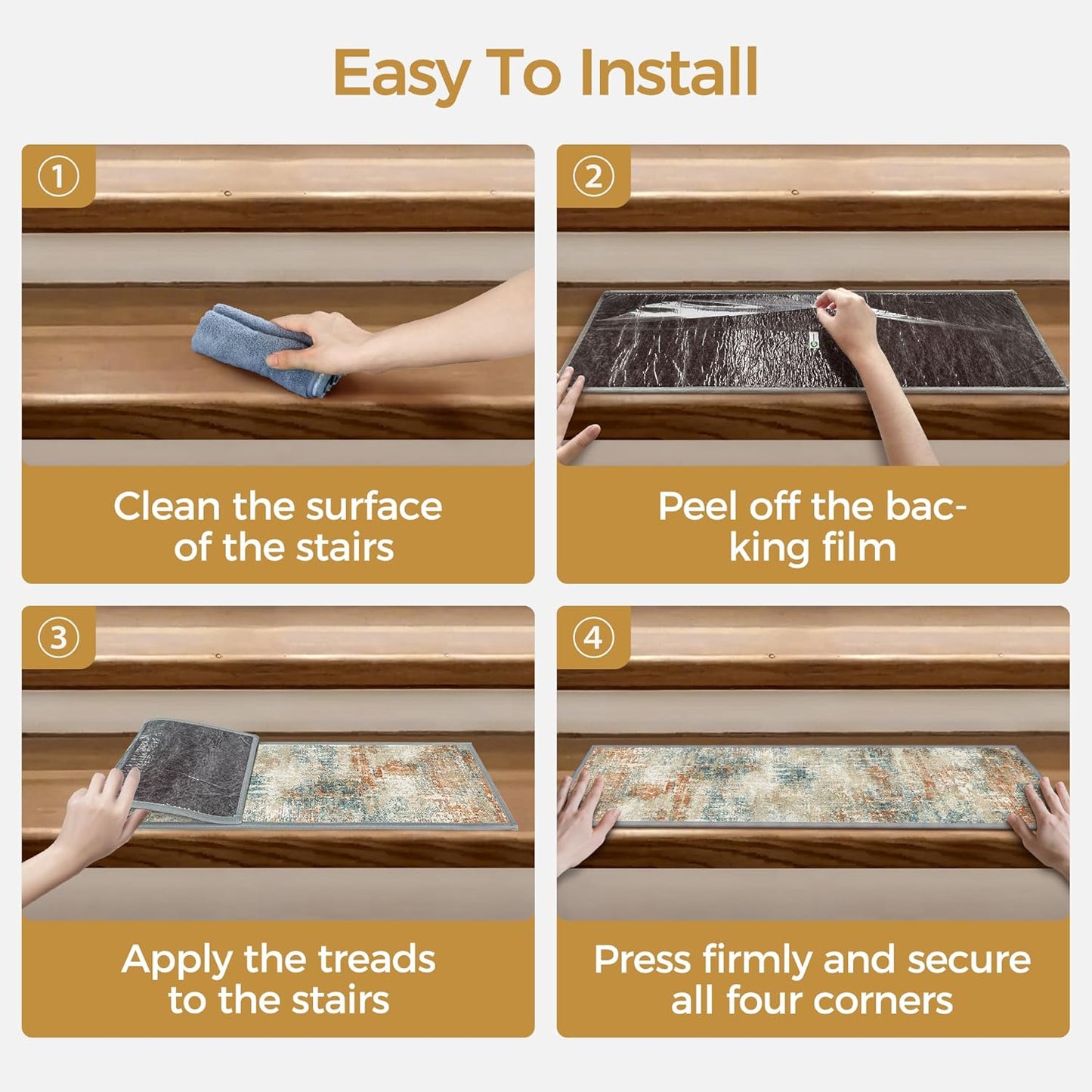 sarben Non Slip Stair Treads for Wooden Steps 15PCS - 8"x30" Indoor Safety Carpet, Edging Mats with TPE Adhesive Backing, Pet and Elderly Friendly Stair Rugs (Taupe) - Colors B