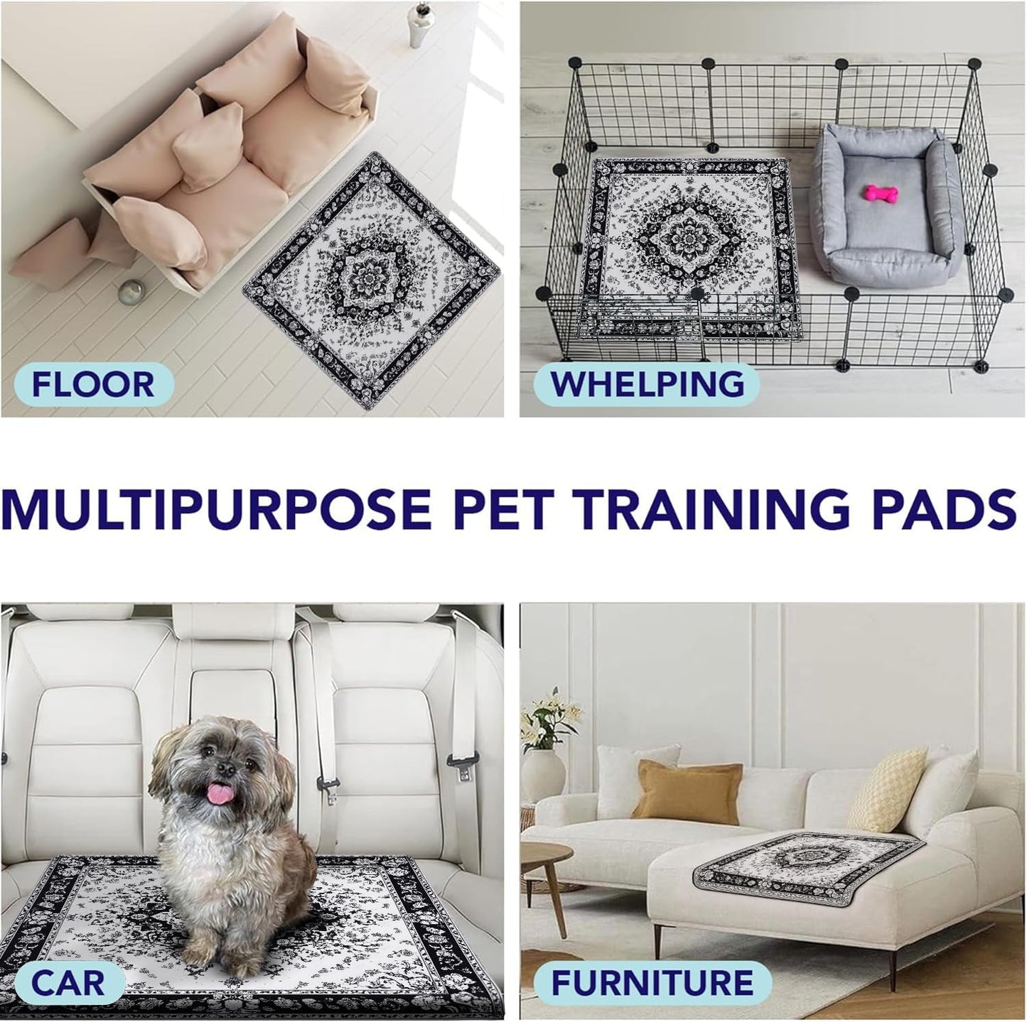 PUPIBOO Washable Pee Pads for Dogs and Cats - Super Absorbent Reusable Puppy Training Pads - 100% Waterproof, Leak-Proof & Non-Slip Whelping Pads for Pet Housebreaking