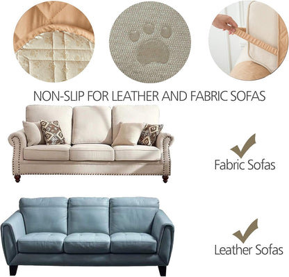 Ameritex Couch Sofa Slipcover 100% Waterproof Nonslip Quilted Furniture Protector for Dogs, Children, Pets, Machine Washable (Beige, 68")