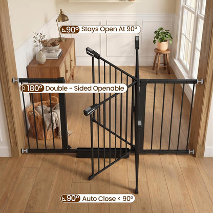 Mumeasy Baby Gate Extra Wide, 29.7-51'' Pressure Mounted Dog Gate with Walk Thru Door, Auto Close Pet Gate for House, Stairs, Doorways,Black