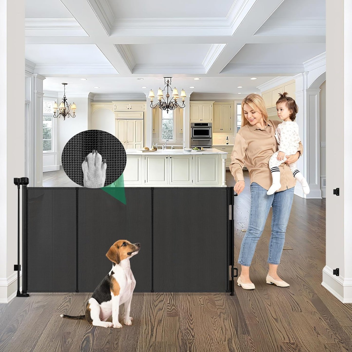 Reinforced 85 Inch Wide Retractable Dog Gate Extra Long Baby Gate with Support Rods – Prevent Crawling Under, Indoor Extra Wide Retractable Baby Gate Retractable Gate Outdoor Gates for Decks, White