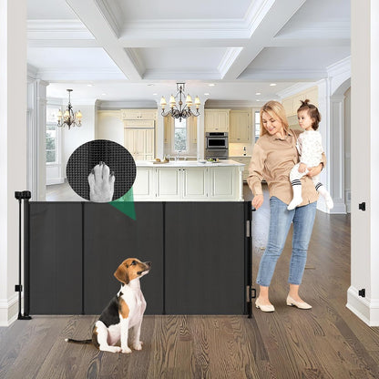 Reinforced 85 Inch Wide Retractable Dog Gate Extra Long Baby Gate with Support Rods – Prevent Crawling Under, Indoor Extra Wide Retractable Baby Gate Retractable Gate Outdoor Gates for Decks, White