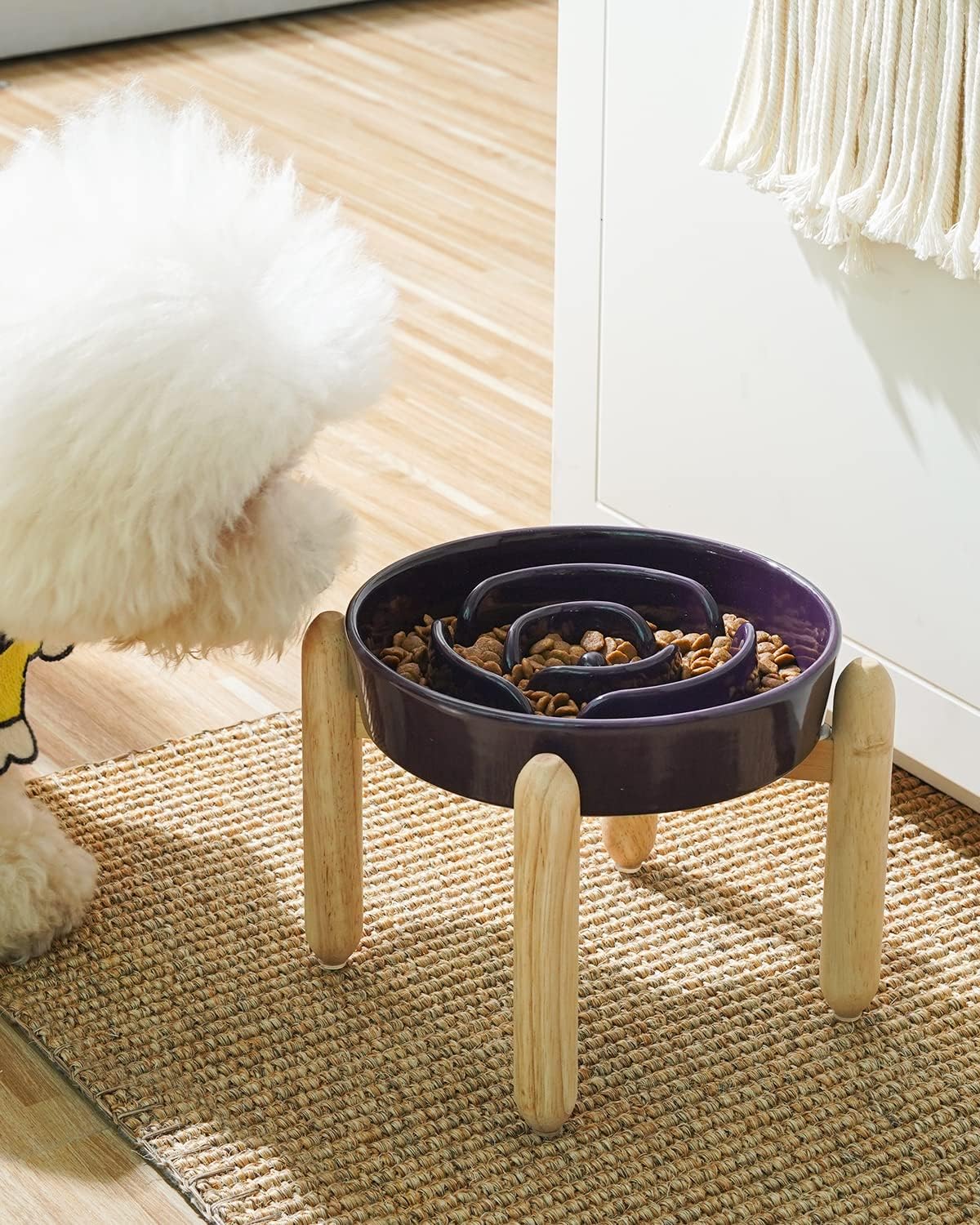 LE TAUCI Dog Bowls Slow Feeder Ceramic, 1.5 Cup Slow Feeding Bowl for Small and Medium Breed, Puzzle Dog Food Bowl for Fast Eater, Maze Purple
