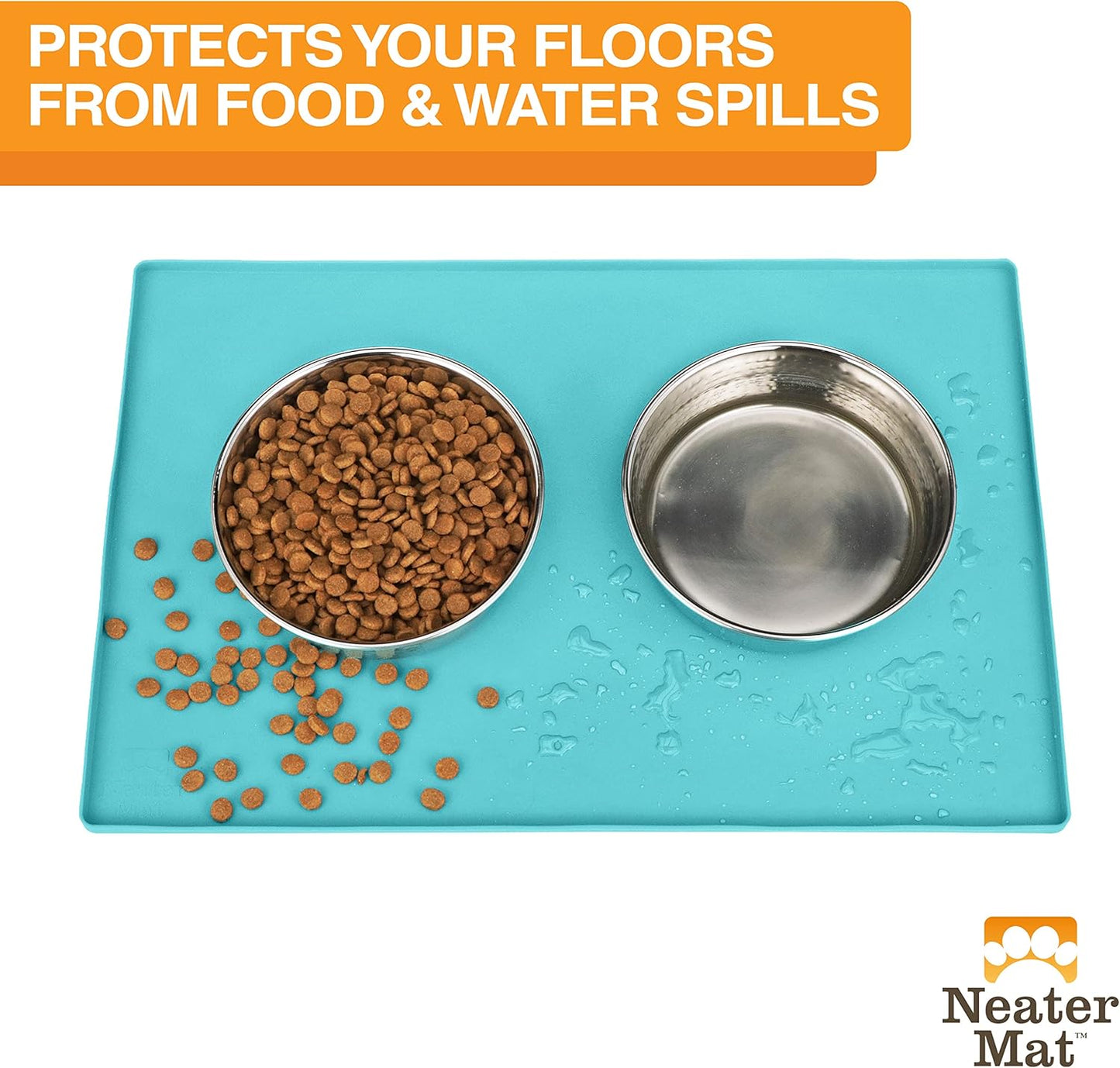 Neater Pet Brands Neater Mat Cat & Dog Food Mat, Waterproof & BPA-Free Silicone Placemat with Raised Edge for Under Food and Water Bowls, 19" x 12", Gunmetal Grey