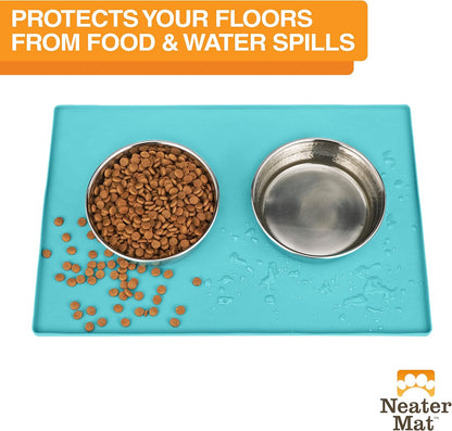 Neater Pet Brands Neater Mat Cat & Dog Food Mat, Waterproof & BPA-Free Silicone Placemat with Raised Edge for Under Food and Water Bowls, 19" x 12", Gunmetal Grey