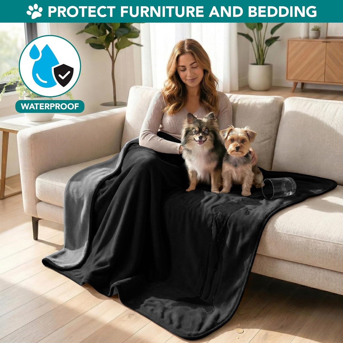 PetAmi Waterproof Dog Blanket for Medium Large Pets Dogs Cats, Pet Couch Cover Protector for Furniture, Reversible Washable Soft Fleece Cat Blanket for Bed Couch Sofa, 40x60 (Taupe/Beige)