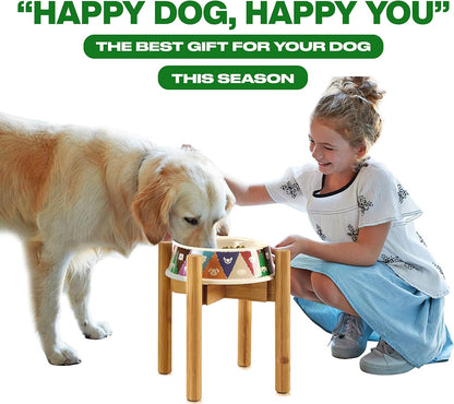 Dog Bowl Stand - Mid-Large Dogs Suitable - Elevate, Raise Bowl to 12-inch High - Adjustable, Fits Any Pet Food/Water Feeders, and Fountains - Durable Bamboo