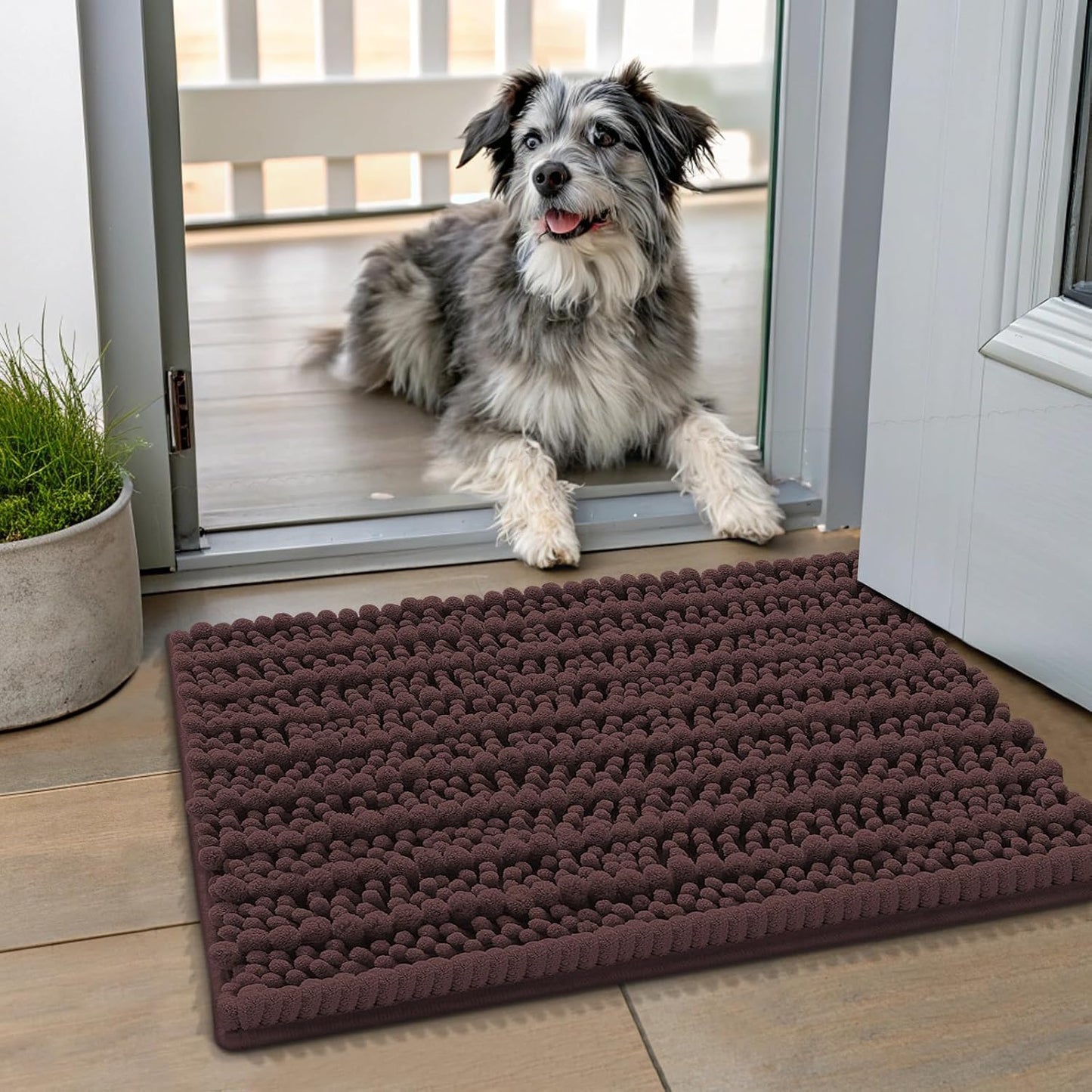 Smiry Dog Door Mat for Muddy Paws 30x20, Extra Soft Absorbent Chenille Doormat, Trap Moisture and Dirt, Non-Slip Machine Washable Front Door Mat for Indoor Entrance Inside Floor, Grey