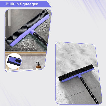 Carpet Brush for Pet Hair Remover, Rubber Broom for Pet Hair on Carpet with Telescoping 60.2 Inches Long Handle for Cleaning Fur Rug, Hardwood Floor, Tile, Window