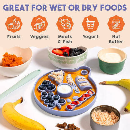 Awoo Smorgasboard - Silicone Dog and Puppy Lick Mat and Slow Feeder with Suction Cups - Non-Slip, Dishwasher Safe Pet Dish - Extends Mealtime for Fast Eaters - for Wet & Dry Food (Misty Blue)