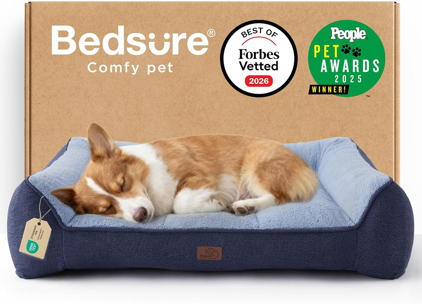 Bedsure SupportMax™ XL Pro Orthopedic Dog Beds Large Sized Dog - Extra Thick Supportive Dogs Couch with Waterproof Washable Cover, Extra Large Comfort Pet Sofa with Sherpa & Nonskid Bottom, Grey, 45"