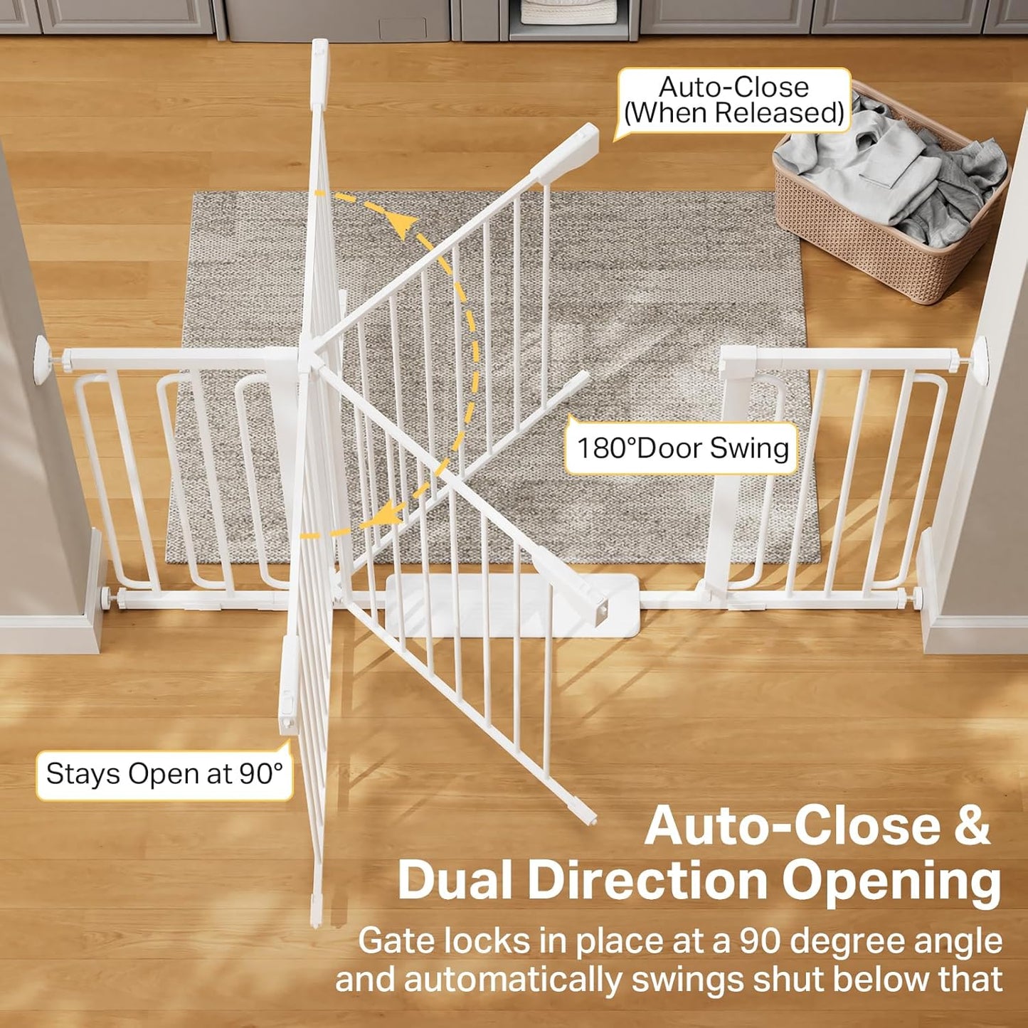 Cumbor 36.6-64" Extra Wide Baby Gate for Stairs, Dog Gates for Doorways, Auto-Close Pet Gate Indoor, Pressure Mounted Walk Through Safety Child Gate for Kids Toddler, Tall Pet Puppy Fence Gate, Brown
