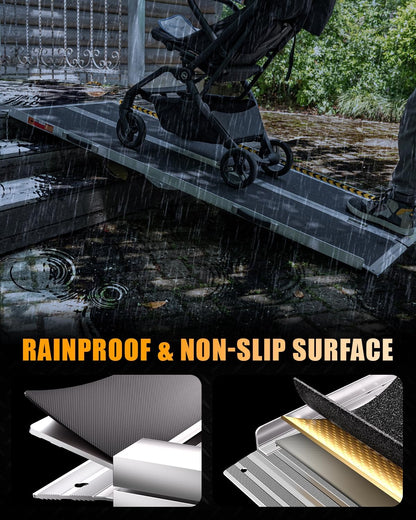 VNN Portable Wheelchair Ramp 4FT, Non-Slip Aluminum Ramps for Wheelchairs for Home, Handicap Wheelchair Ramps for Home Steps, Aluminum Loading Dock Plates, Doorways, Black