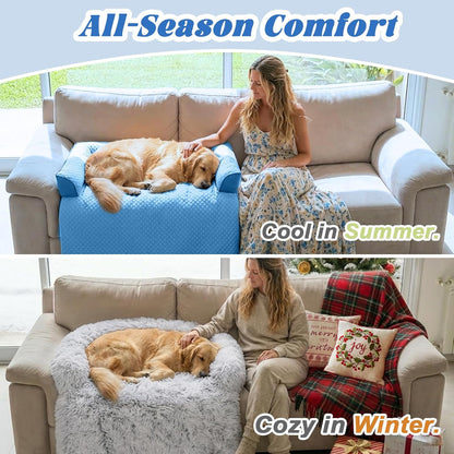 Calming Dog Bed Fluffy Plush Dog Mat for Furniture Protector with Removable Washable Cover for Large Medium Small Dogs and Cats (Large, Light Grey)