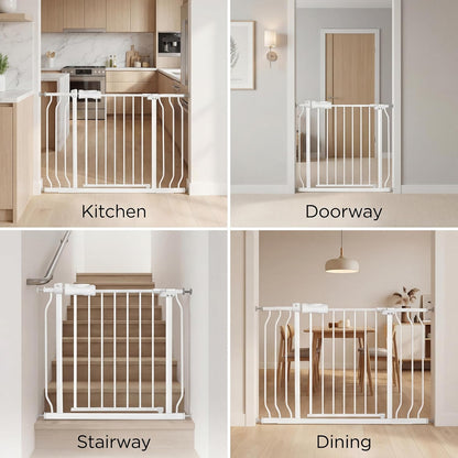 Extra Wide Baby Gates Large Long Dog Gates for Doorways Stairs Pressure Mounted Dog Pet Gate Walk Through Metal Child Indoor Safety Gates (White, 76.38"-81.10"/194-206CM)