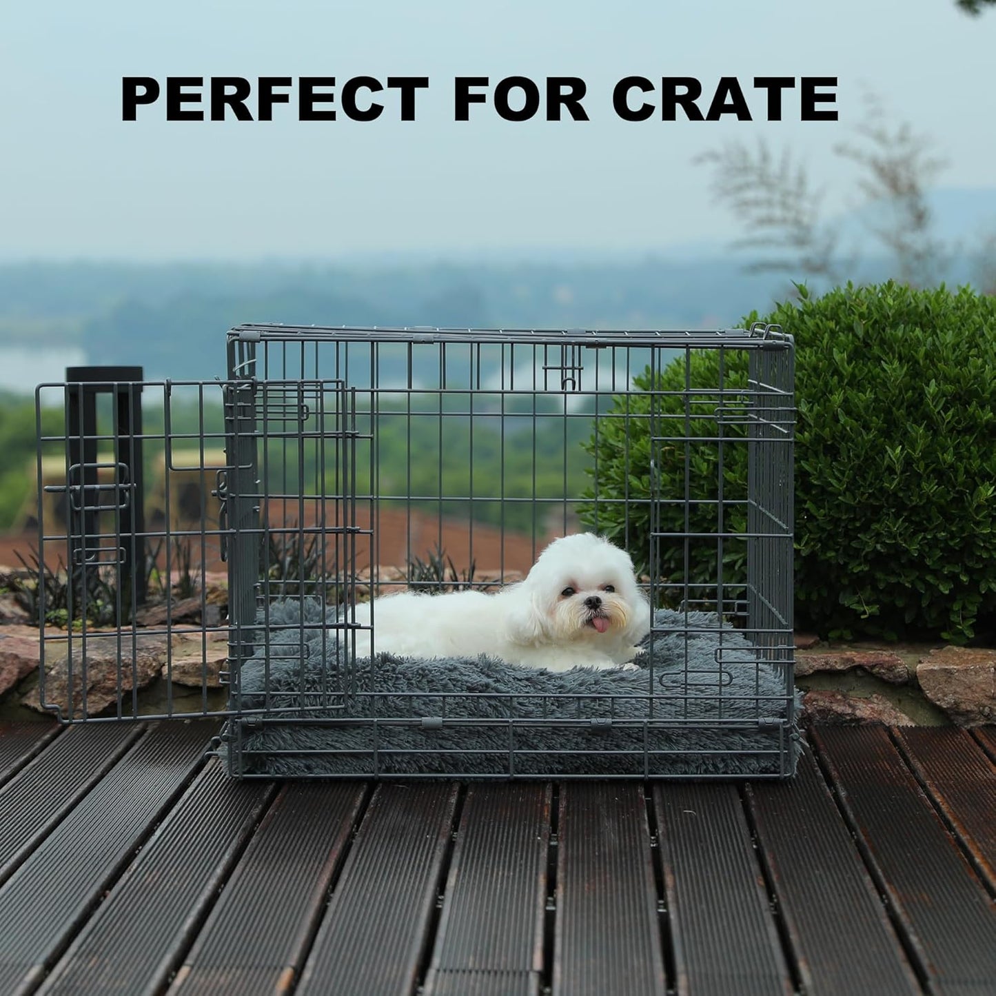 Bedfolks Waterproof Dog Crate Bed, Plush With Removable Washable Cover, Faux Fur Crate Pad for Medium Dogs, Fluffy Kennel 29"x21", Dark Grey