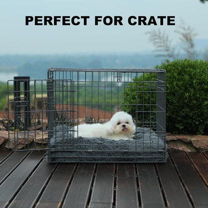 Bedfolks Waterproof Dog Crate Bed, Plush With Removable Washable Cover, Faux Fur Crate Pad for Medium Dogs, Fluffy Kennel 29"x21", Dark Grey