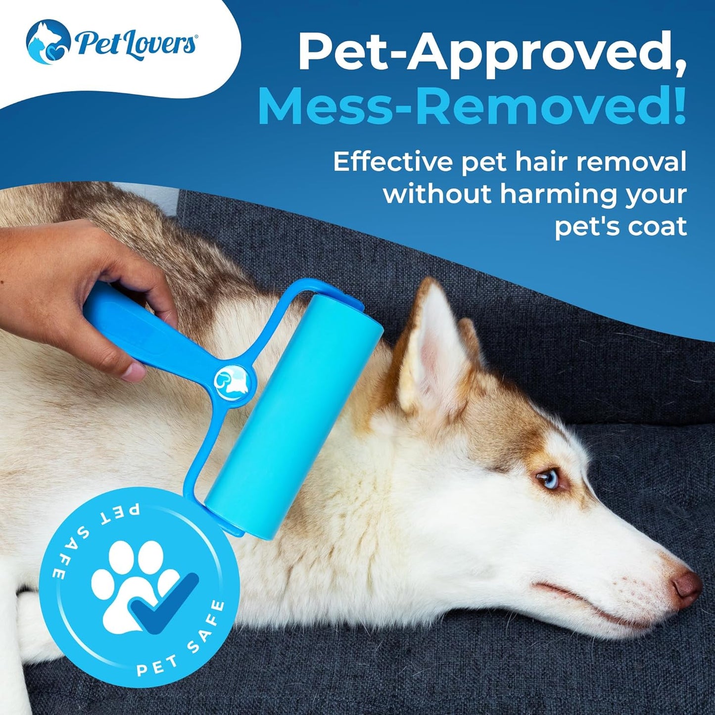PetLovers EzRoll Reusable Lint Roller - Sticky for Life & Multi-Purpose Pet Hair, Dust, & Lint Remover for Clothing, Upholstery, & Cars - Sustainable, Washable & Efficient