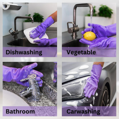 Dog Washing Gloves with Bristle Scrubbers, Reusable Silicone Gloves Ideal for Pet Bathing, Massaging & Grooming (Gray)