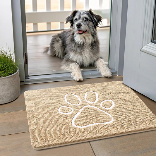Smiry Dog Door Mat for Muddy Paws, Absorbent Dirt Trapper Non Slip Quick Dry Washable Chenille Mat for Mud Dogs, Entry Rug for Indoor and Outdoor (30x20 Inches, Grey and Black) - Colors B