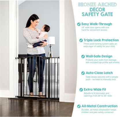 Regalo Safety 30.5-58" Extra Wide Arch Baby Gate with Door, Pressure Mount Walk Through Gate for Doorways & Bottom of Stairs, Babies, Toddlers & Pets, Tested & Safe, American Designed, American Owned