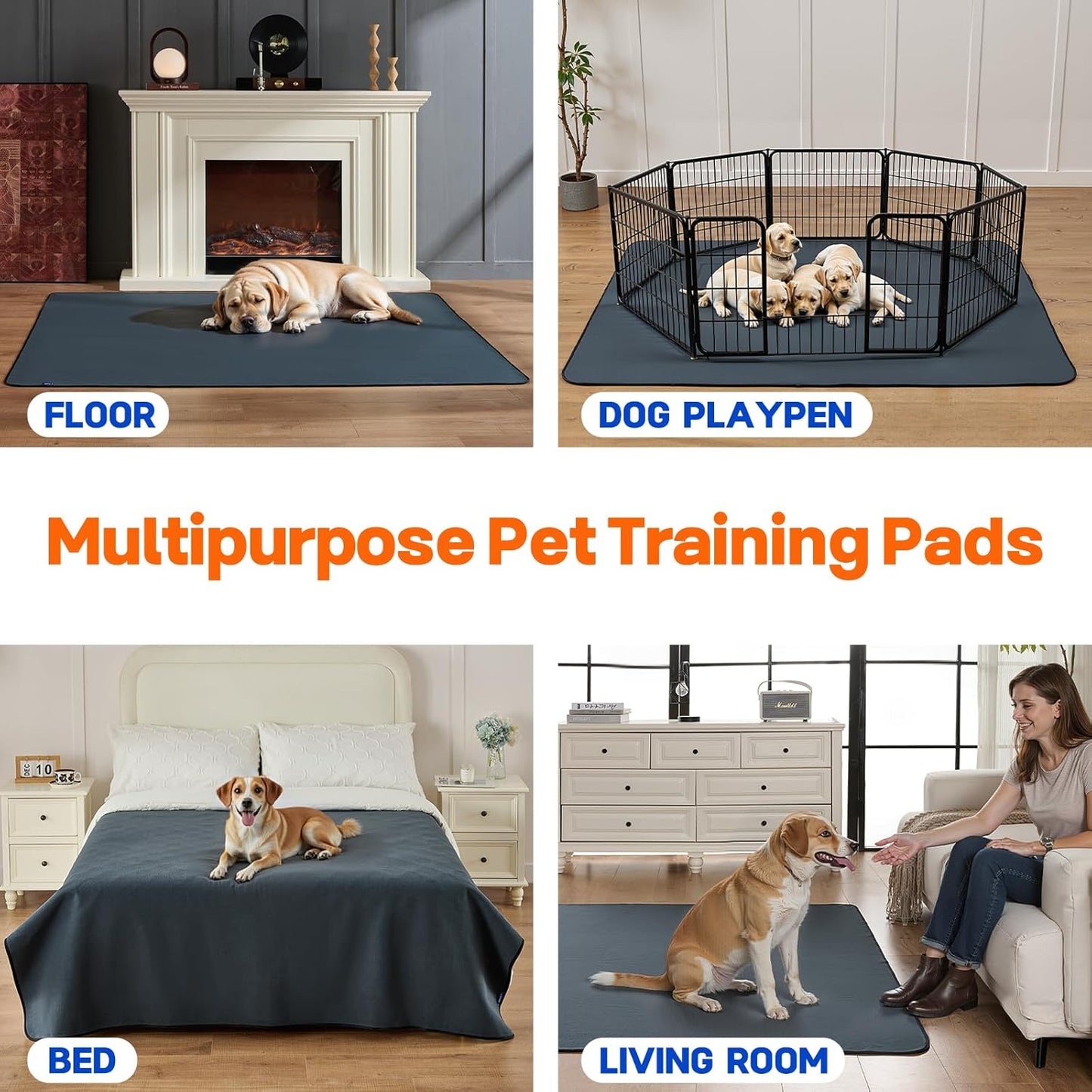 Sunsleek Washable Pee Pads for Dogs 72"x72" Extra Large Super Absorbent Non-Slip Reusable Puppy Pads for Playpen, Crate, Floor, Waterproof Pet Training Mats for Quick-Dry Whelping Pads & Incontinence