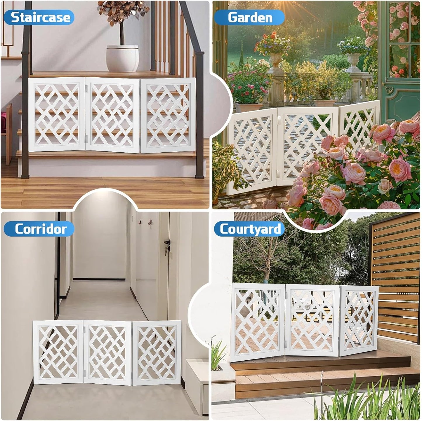 Cut-Out Design 16" Short Dog Gate for Small Dogs, Foldable Retractable Puppy Gate Indoor - Freestanding Lightweight Pet Barrier for Doorways, Stairs, Hallways (Extends to 41", White)