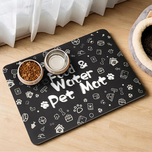 Pet Feeding Mat,Dog Cat Mat for Food and Water,Dog Bowl Waterproof Placemat with Rubber Backing,Absorbent Quick Dry Water Dispenser Mat for Pet（Dark Gray 12"×18"）