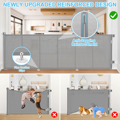 Upgrade 120 inch Retractable Baby Gates, EZIGO Extra Wide Baby Gate for Large Opening Extra Long Mesh Gate for Kids or Pet Dog Gate Child Safety Gate for Stairs Hallways Doorway Indoor Outdoor, Gray