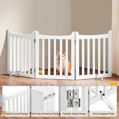 Yaheetech Freestanding Pet Gate 3-Panel Wooden Dog Fence with 2 Support Feet Folding Dog Gate for Indoor, Stairs, Doorways, Halls, Kitchen Wooden Pet Barrier White 36" H
