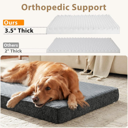 JOEJOY XL Dog Beds Large Sized Dog, Orthopedic Big Dogs Crate Bed with Washable Removable Cover, Extra Thick Egg-Crate Memory Foam Pet Beds up to 80 lbs, Grey, 41"x27"
