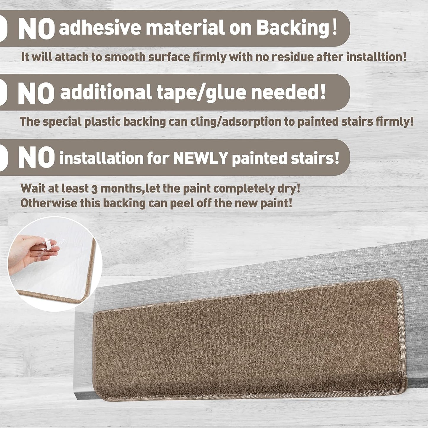 PURE ERA Bullnose Carpet Stair Treads Set Tape Free Non-Slip Indoor Stair Protectors Pet Friendly Rugs Covers Soft Skid Resistant Washable Reusable 9.5" x 30"(14 Pieces,Cream Gray)