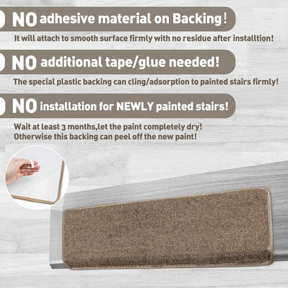 PURE ERA Bullnose Carpet Stair Treads Set Tape Free Non-Slip Indoor Stair Protectors Pet Friendly Rugs Covers Soft Skid Resistant Washable Reusable 9.5" x 30"(14 Pieces,Cream Gray)