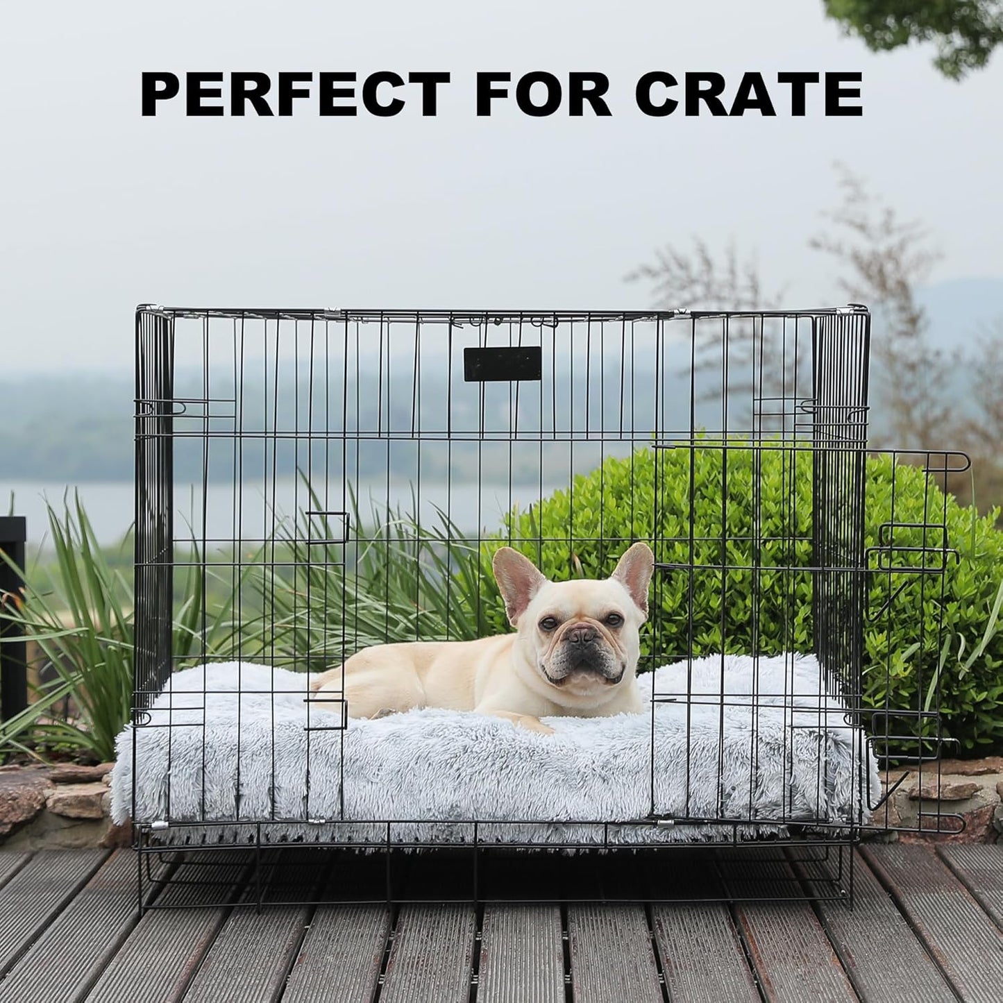 Bedfolks Waterproof Dog Crate Bed, Plush With Removable Washable Cover, Faux Fur Crate Pad for Medium Dogs, Fluffy Kennel 29"x21", Dark Grey