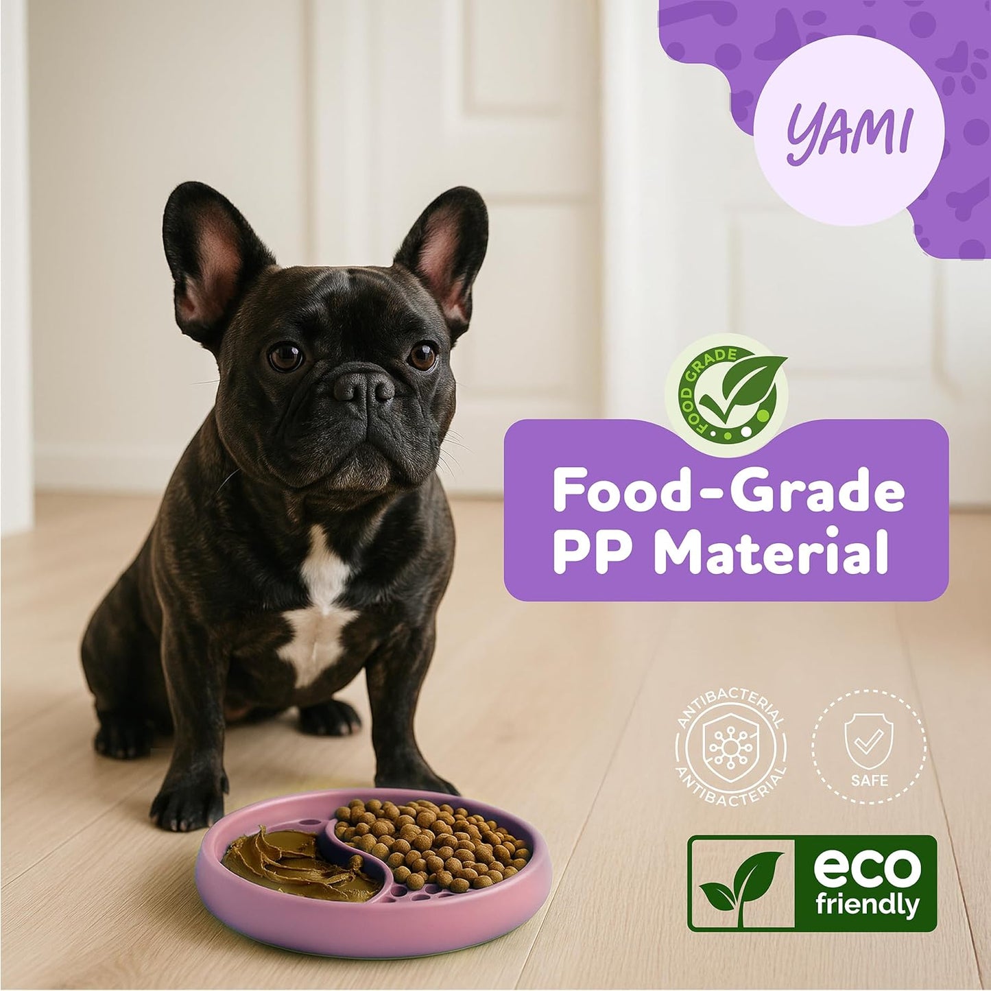 YAMI Dog Lick Bowl, Lick Mat for Dogs, Wet Food Cat Slow Feeder, Freeze Bowl, Enrichment & Puzzle Toy for Anxiety Relief, Food-Grade Silicone, Suction Cups, Dishwasher Fit, for All Breed (Light Gray)