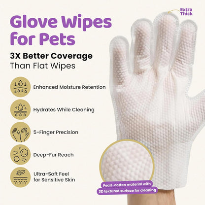 Premium Pet Grooming Glove Wipes for Dogs & Cats, 3X Thick No-Rinse Bathing Gloves, Hypoallergenic Deodorizing Paw & Body Cleaner, Natural Extracts to Hydrate & Nourish, 20 Count, Coconut Scent