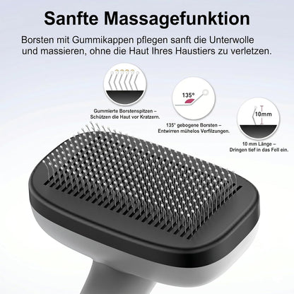 One-Button Self Cleaning Pet Brush for Dogs & Cats, Skin-Friendly Detangling & Shedding Tool for Long and Short Hair, Retractable Grooming Comb, Purple