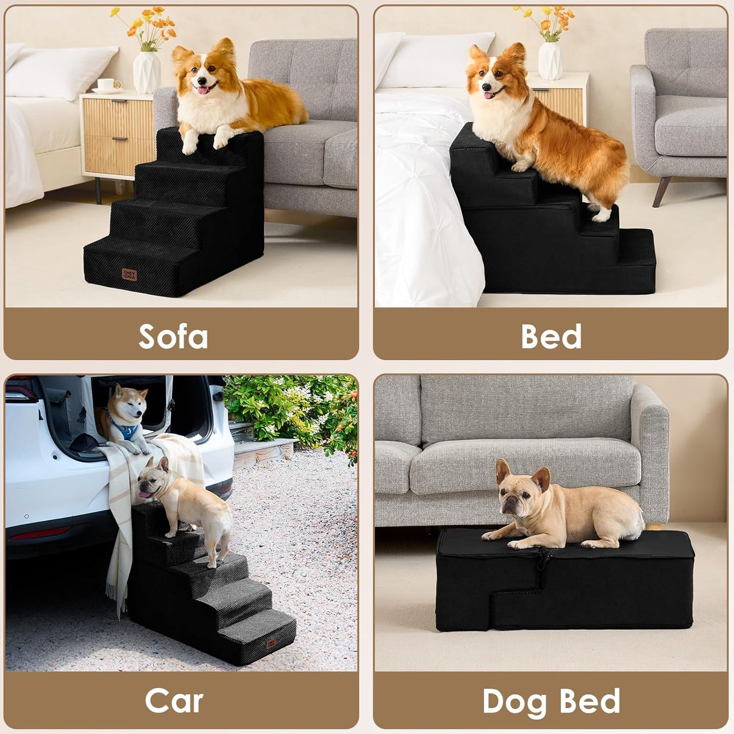 EHEYCIGA Dog Stairs for High Bed 22.5" H, 5-Step Dog Steps for Bed, Pet Steps for Small Dogs and Cats, Non-Slip Balanced Pet Ramp Indoor, Grey